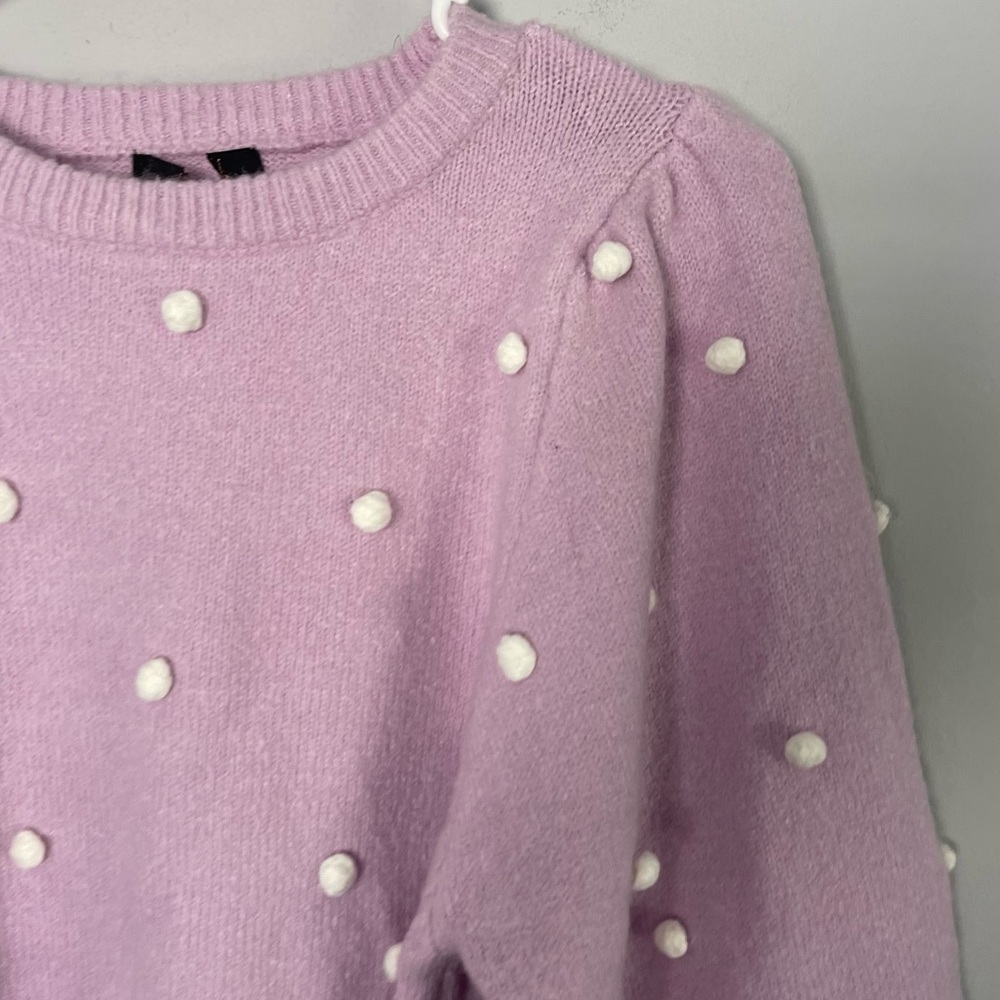 OnTwelfth Pom Pom Knit Sweater Balloon Sleeve Crew Neck sz S purple lavender - Picture 4 of 6